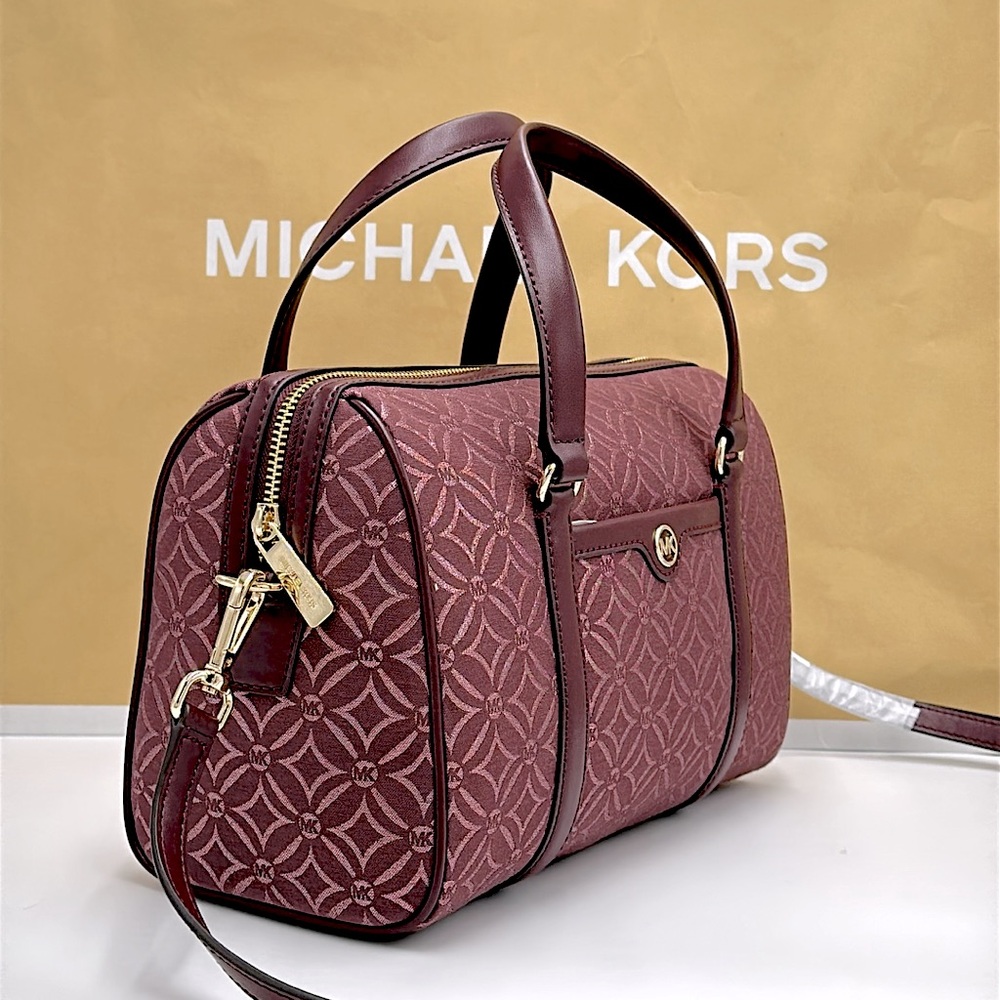 MICHAEL KORS JST TRAVEL MEDIUM DUFFLE SATCHEL SHOULDER CROSSBODY BAG MK OXBLOOD - Picture 2 of 16